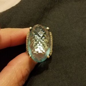 Authentic DY blue topaz and diamond ring
